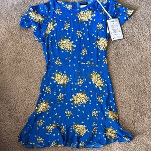 B Darlin Blue Dress with Yellow Floral Pattern